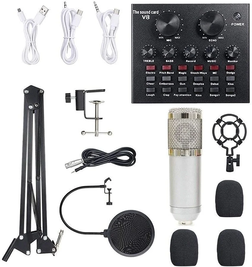 کیت کارت صدای زنده چند منظوره + میکروفون کندانسور ضبط انتقال معلق