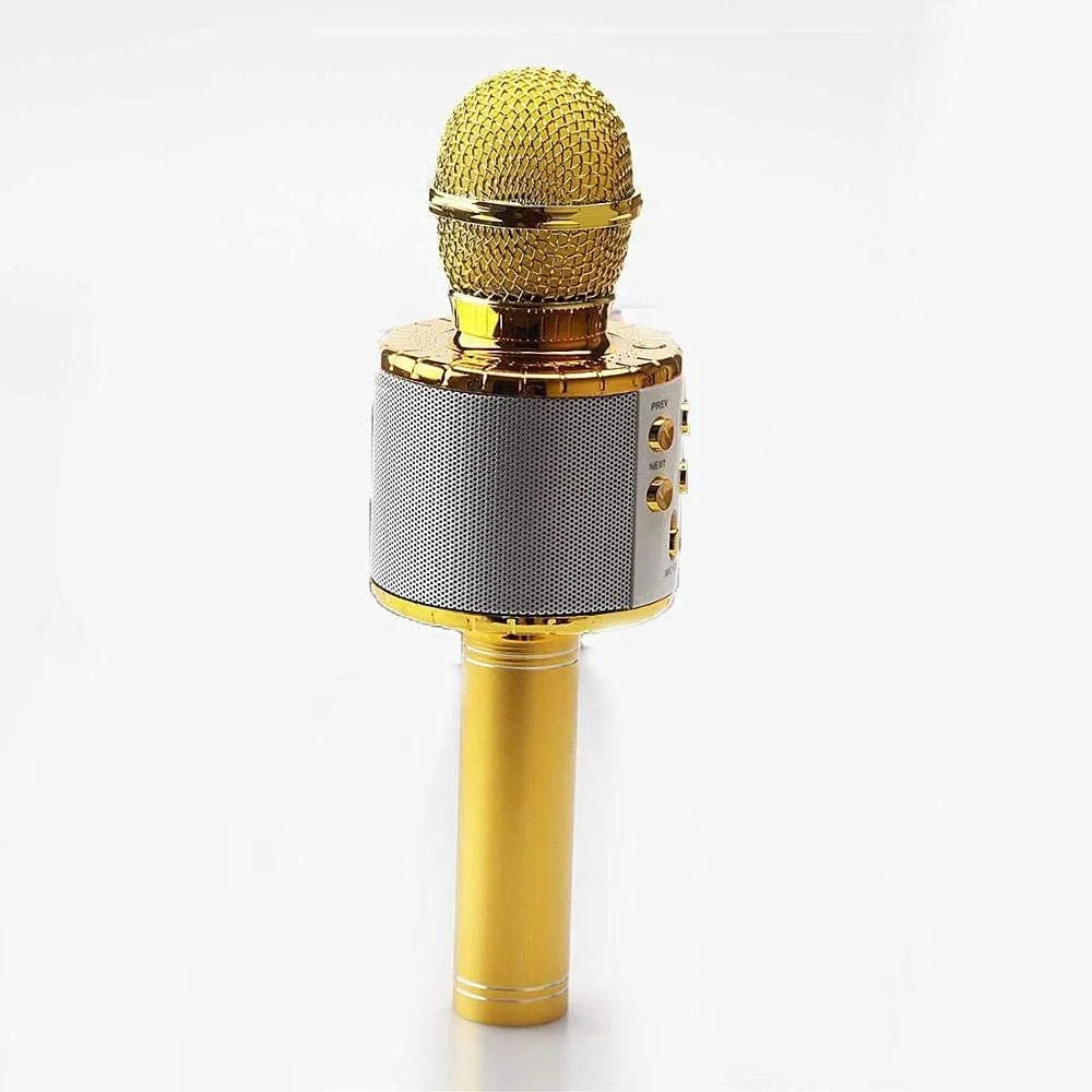 میکروفون کارائوکه بی سیم، میکروفون دندان آبی 4 در 1 برای کودکان با بلندگو چراغ های ال ای دی و عملکرد ضبط و ریمیکس