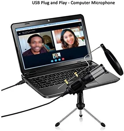 کیت میکروفون USB، ست میکروفون ضبط فلزی قابل حمل با پایه بازوی قابل تنظیم، میکروفون کندانسور کامپیوتر برای ضبط استودیویی آواز و پخش