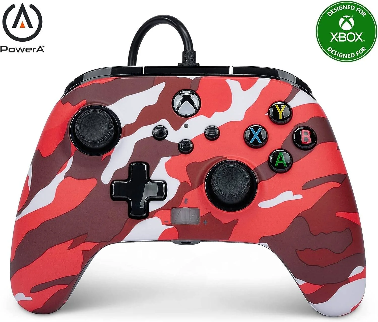 دسته بازی سیم دار تقویت شده PowerA، برای ایکس باکس سری X|S، جک صوتی 3.5 میلی متری، USB جداشدنی 3 متری، طراحی ارگونومیک، دو دکمه بازی پیشرفته قابل برنامه ریزی، طرح استتار قرمز | 1525942-01 دسته بازی سیم دار تقویت شده PowerA، برای ایکس باکس سری X|S، جک صوتی 3.5 میلی متری، USB جداشدنی 3 متری، طراحی ارگونومیک، دو دکمه بازی پیشرفته قابل برنامه ریزی، طرح استتار قرمز | 1525942-01