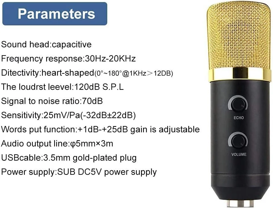 میکروفون USB برای ویندوز و مک، با لرزه‌گیر، پاپ فیلتر، کابل USB و کیت گیره نصب رومیزی برای پخش و ضبط صدا