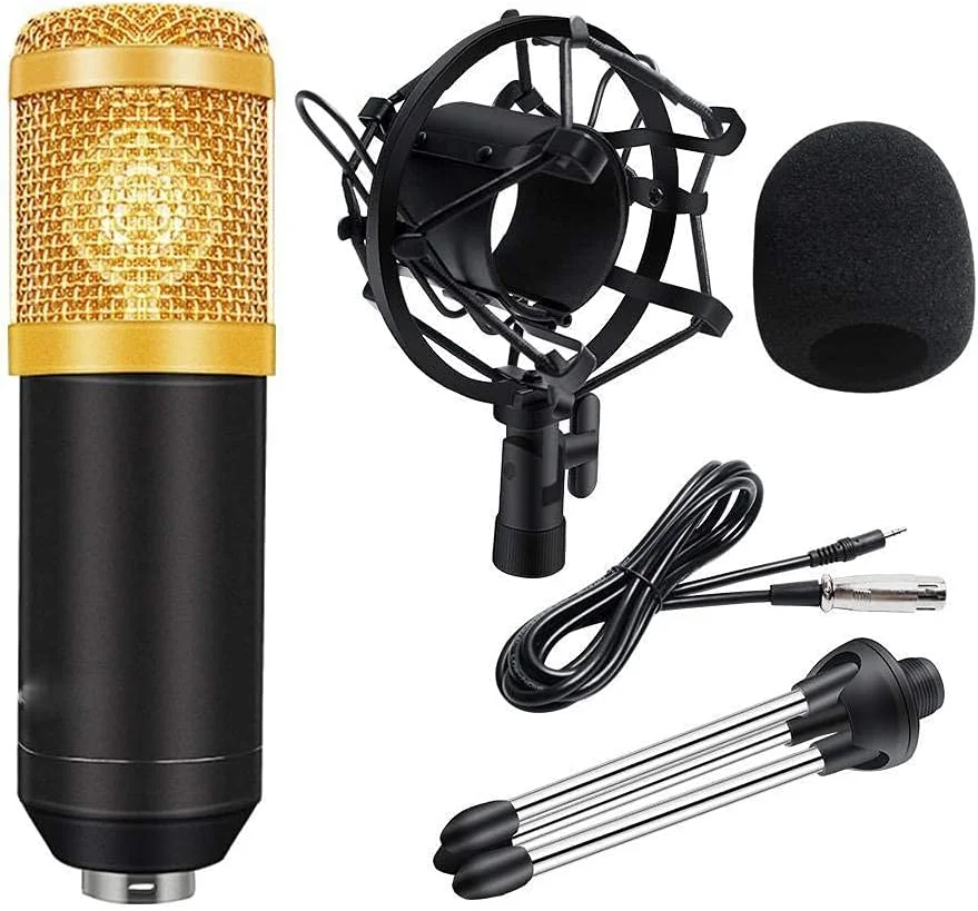 میکروفون 3 عددی با سه پایه، میکروفون فلزی کاندنسر با پایه کارائوکه کامپیوتر برای پخش زنده لپ تاپ و کامپیوتر