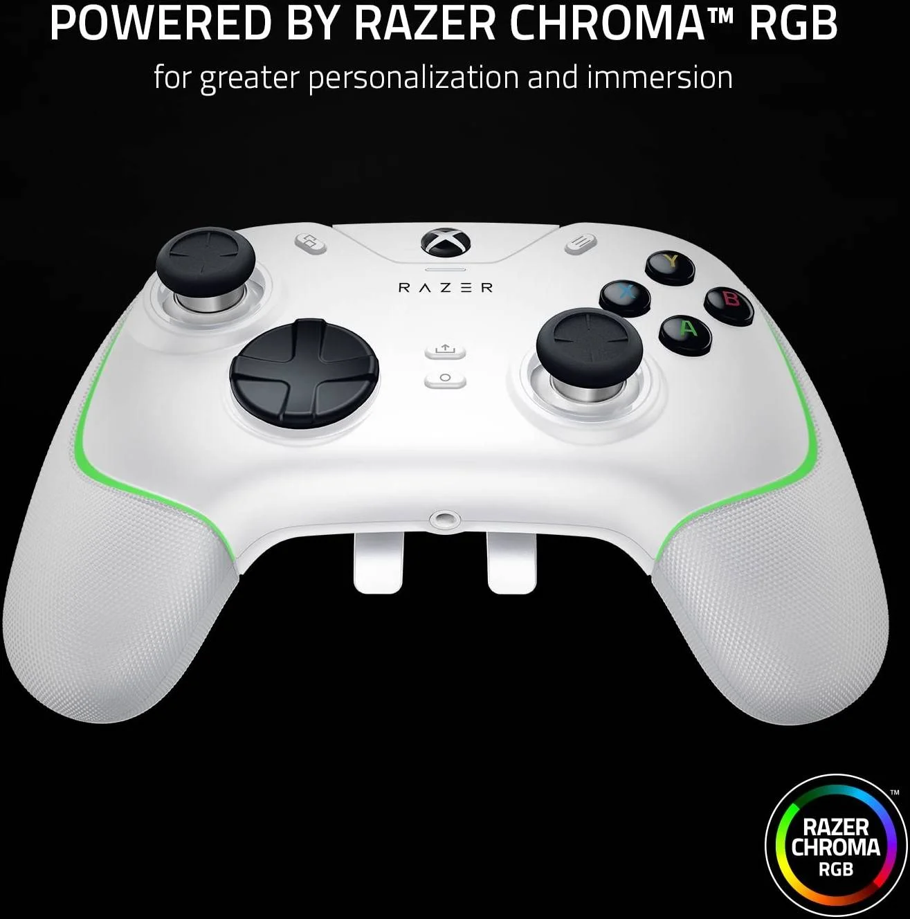 کنترلر حرفه‌ای گیمینگ سیمی Razer Wolverine V2 Chroma، نورپردازی RGB، دکمه‌ها و تریگرهای قابل تنظیم، دکمه‌ها و D-Pad مکانیکی-لمسی، سوییچ‌های توقف تریگر، برای Xbox X|S و One، سفید | RZ06-04010200-R3M1