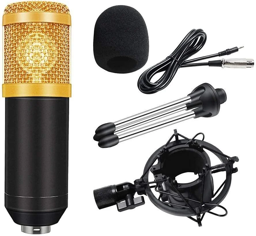 میکروفون سه عددی با سه پایه، میکروفون فلزی کاندنسر با پایه کارائوکه کامپیوتر برای رایانه شخصی لپ تاپ پخش زنده