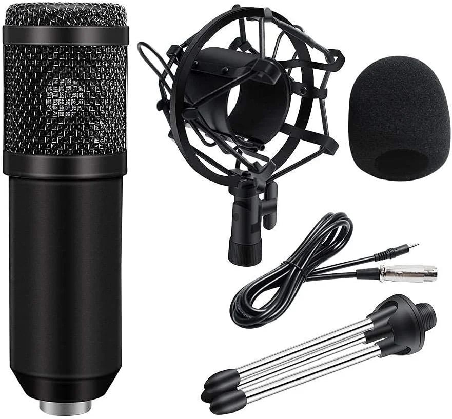 میکروفون سه عددی به همراه سه پایه، میکروفون فلزی کاندنسر با پایه، کارائوکه کامپیوتر برای رایانه شخصی، لپ تاپ، پخش زنده