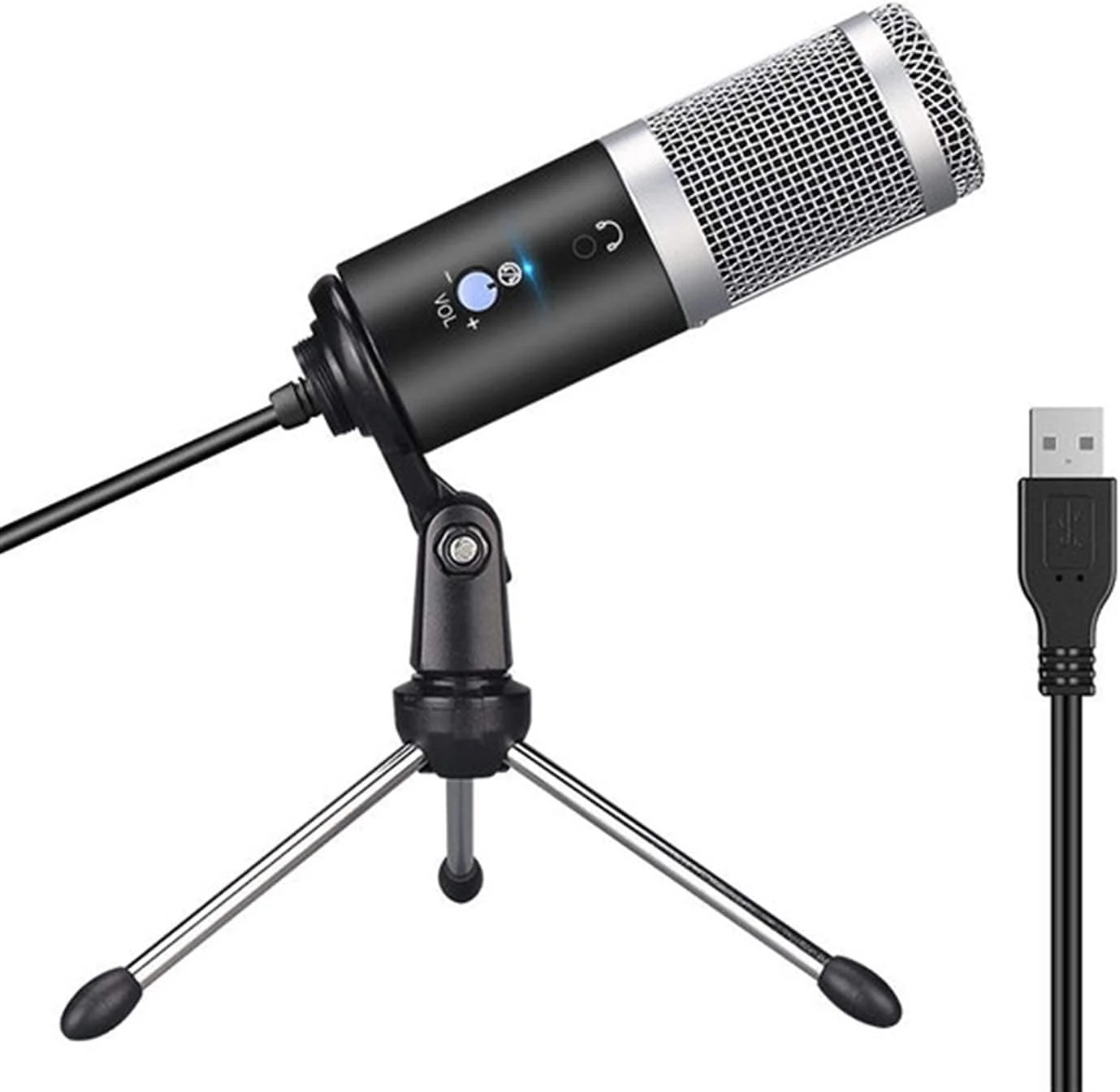 میکروفون USB کاندنسر برای کامپیوتر، استودیو کارائوکه برای یوتیوب، استریمینگ، پایه میکروفون و فیلتر پاپ