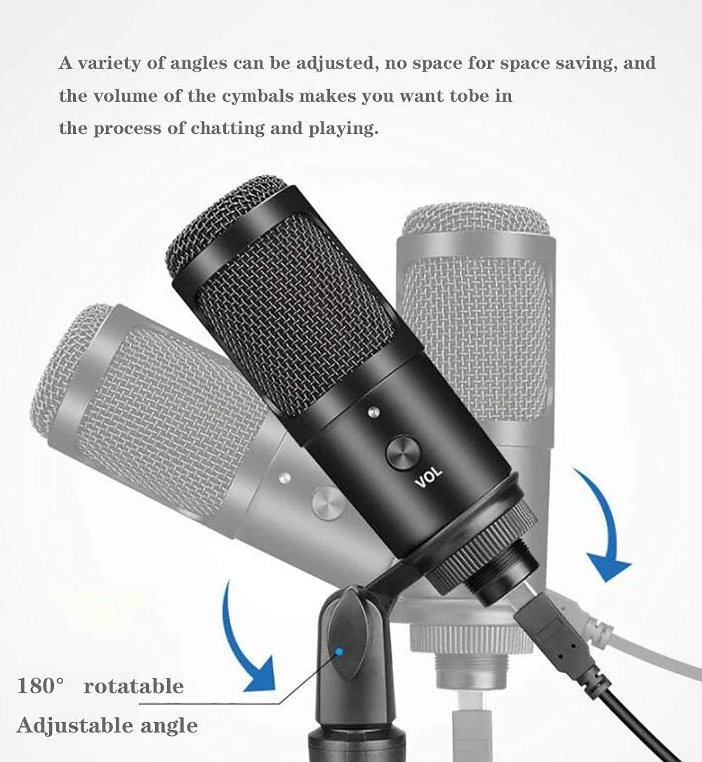 میکروفون USB کاندنسر کاردیوئید کامپیوتر برای پادکست، بازی، ویدیو یوتیوب، استریم، ضبط موسیقی، صداگذاری