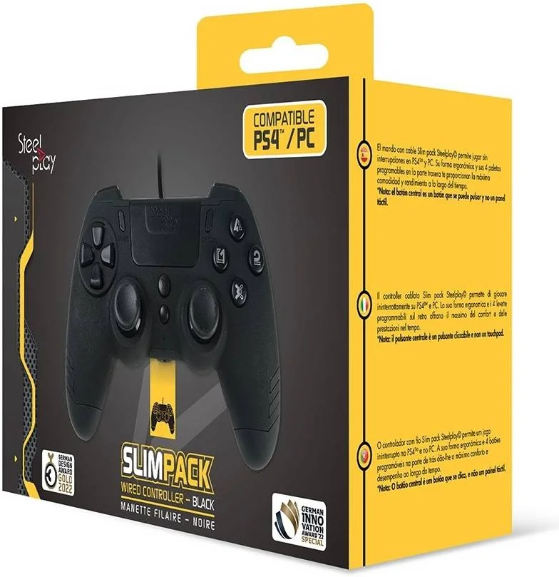 دسته بازی سیمی استیل پلی اسلیم پک، عملکرد تاچ پد، خروجی هدفون صدا، سیستم لرزش دوگانه، کابل 3 متری، طراحی متالیک (رنگ)، مشکی | JVAMUL00152