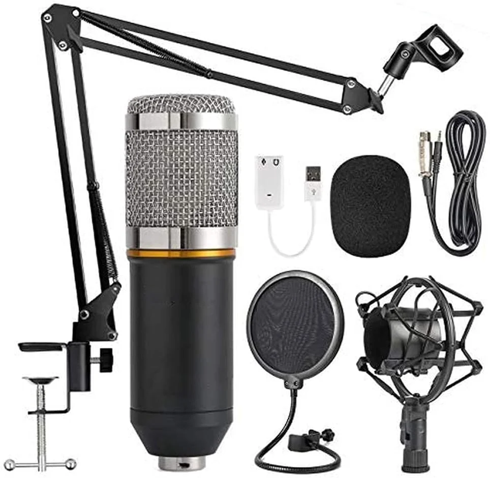 میکروفون کاندنسر، کیت میکروفون ضبط کابل میکروفون های کامپیوتر پایه بازوی قیچی تعلیق قابل تنظیم با پایه ضد لرزش، برای پادکست، ضبط موسیقی، صداگذاری