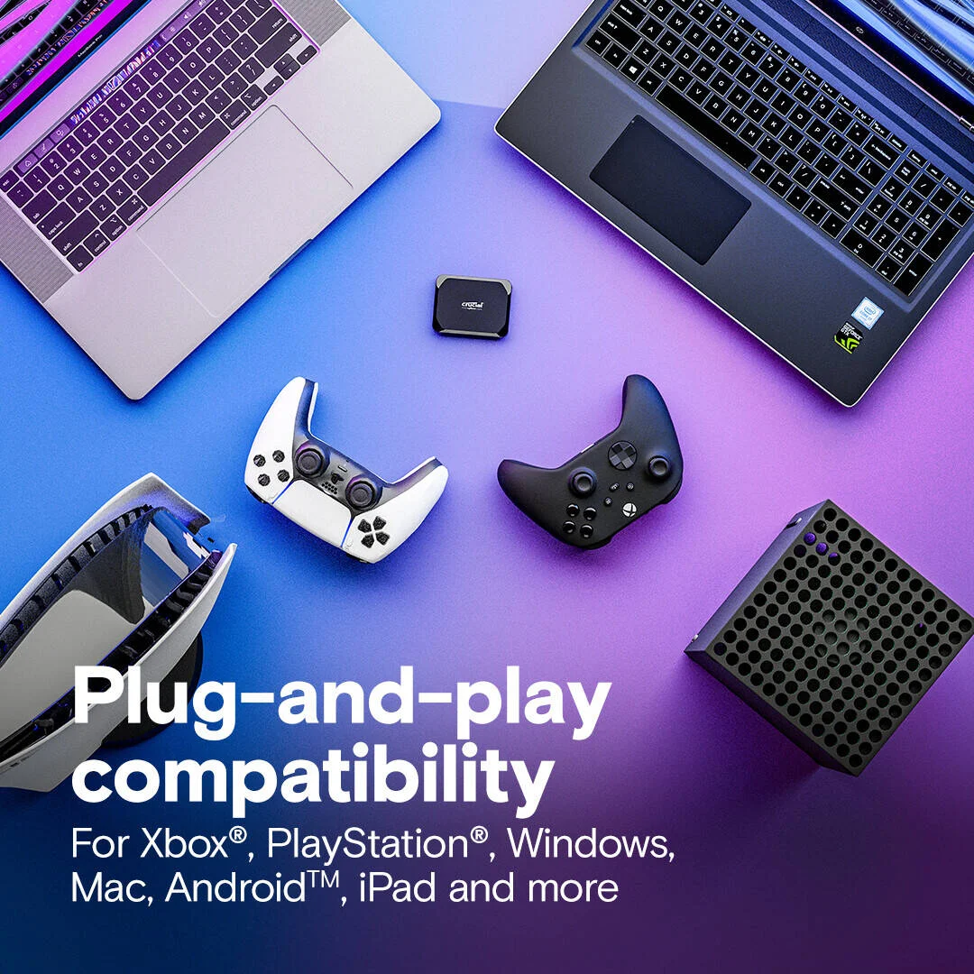 اس اس دی اکسترنال قابل حمل کروشیال X9 با ظرفیت 1 ترابایت، سرعت خواندن ترتیبی 1050 مگابایت بر ثانیه، رابط USB 3.2 Gen-2 (10 گیگابیت بر ثانیه)، مقاوم در برابر ضربه، لرزش و سقوط، اتصال آسان، مشکی | CT1000X9SSD9