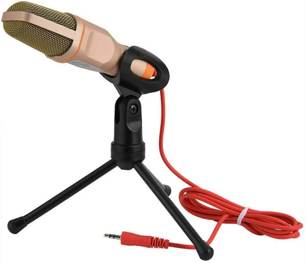 میکروفون کاندنسر استریو 3.5 میلی متری خانگی به همراه سه پایه رومیزی مناسب برای چت، بازی های ویدیویی و ضبط صدا