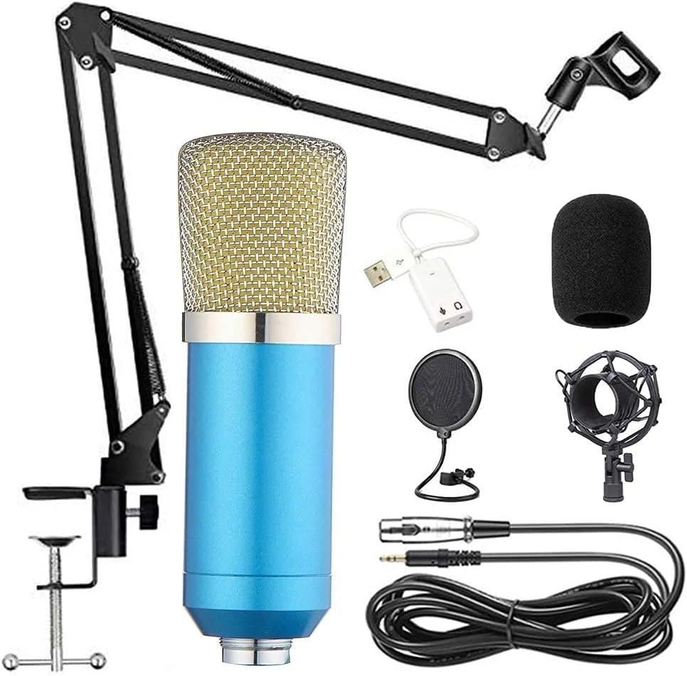 کیت میکروفون کاندنسر BM-700، میکروفون گیمینگ، میکروفون PC به 3.5 میلی‌متری با بازوی قیچی تعلیق قابل تنظیم، لرزه‌گیر، برای ضبط استودیویی و پخش