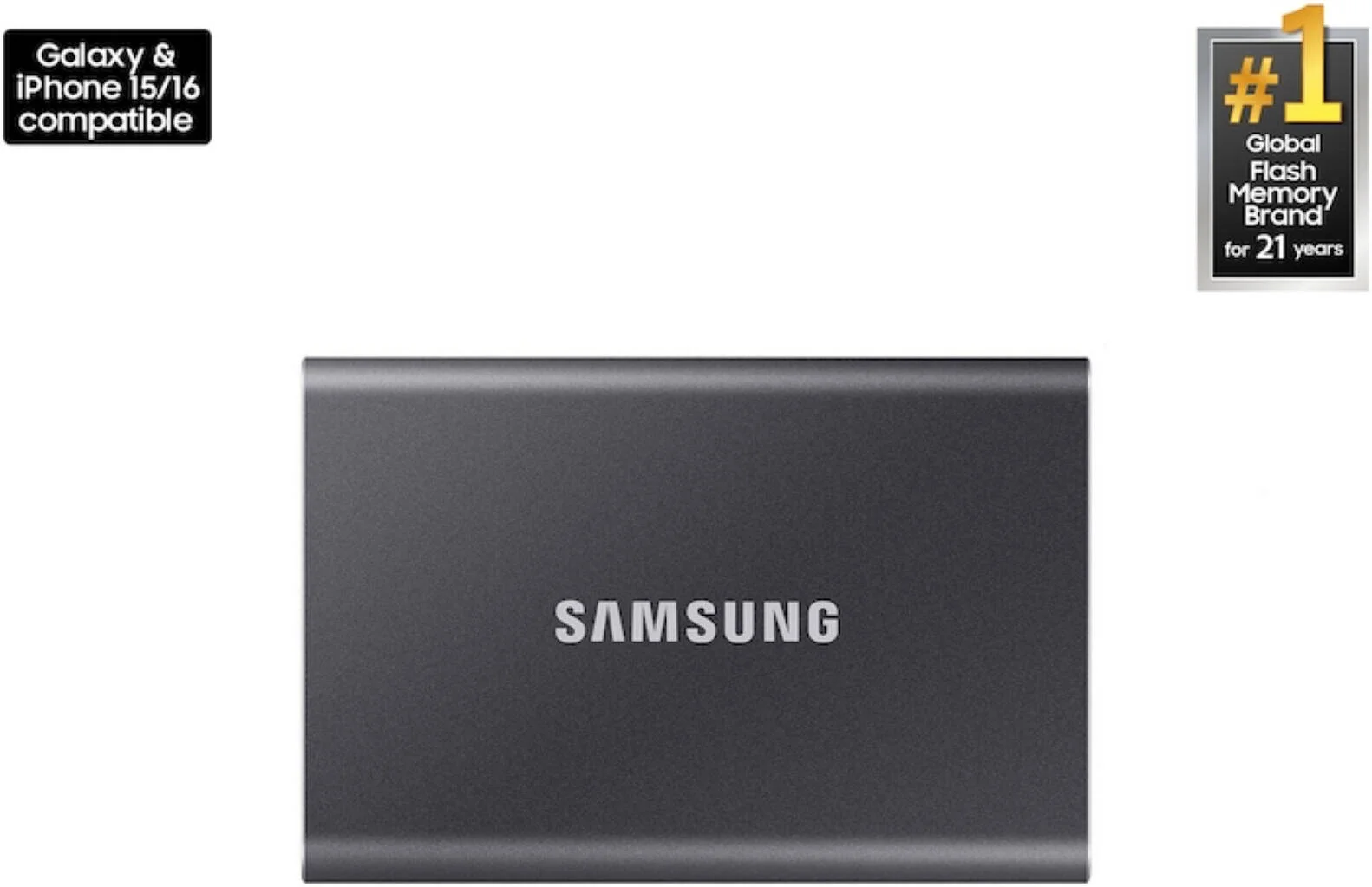 حافظه اس اس دی قابل حمل سامسونگ T7 با ظرفیت 4 ترابایت، USB 3.2 Gen 2، سرعت خواندن تا 1050 مگابایت بر ثانیه، سرعت نوشتن تا 1000 مگابایت بر ثانیه، مقاوم در برابر ضربه، خاکستری | MU-PC4T0T/AM