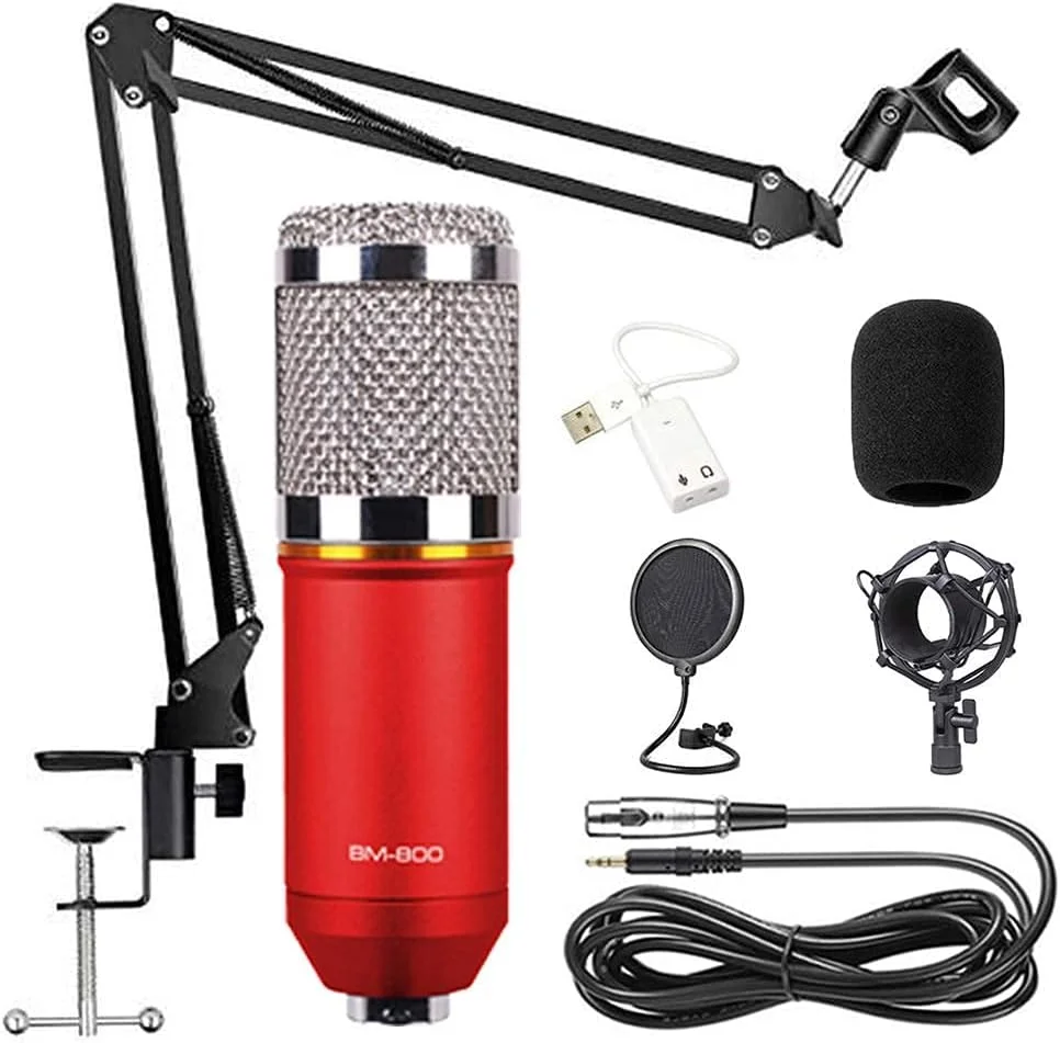 کیت میکروفون کاندنسر BM-800، میکروفون گیمینگ، میکروفون پادکست PC به 3.5mm با بازوی قیچی تعلیق قابل تنظیم، لرزه گیر، برای ضبط استودیویی و پخش