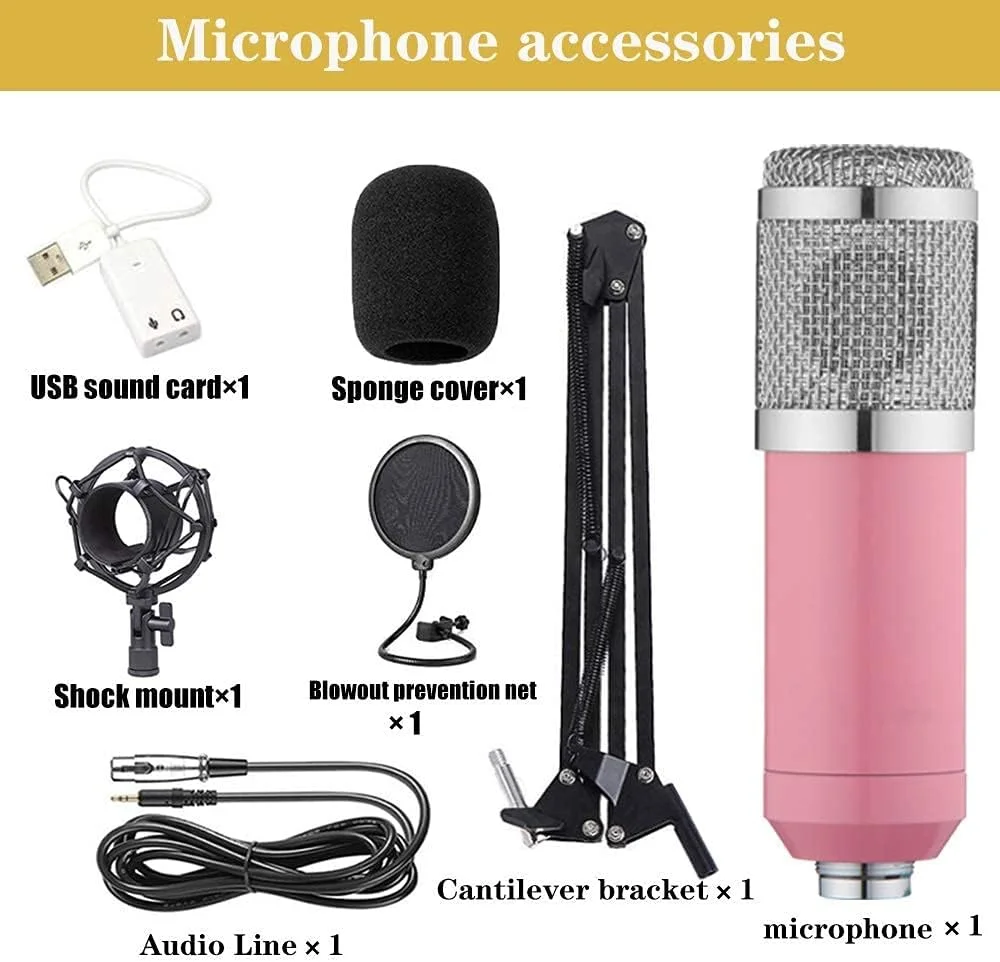 کیت میکروفون کاندنسر BM-800، میکروفون گیمینگ، میکروفون پادکست PC به 3.5 میلی‌متر با بازوی قیچی تعلیق قابل تنظیم، لرزه‌گیر، برای ضبط استودیویی و پخش