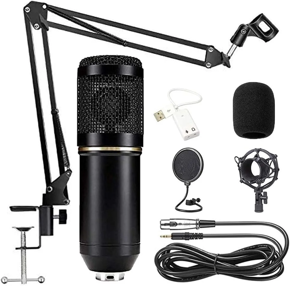 کیت میکروفون کاندنسر BM-800، میکروفون گیمینگ، میکروفون پادکست PC به 3.5 میلی‌متر با بازوی قیچی تعلیق قابل تنظیم، لرزه‌گیر، برای ضبط استودیویی و پخش