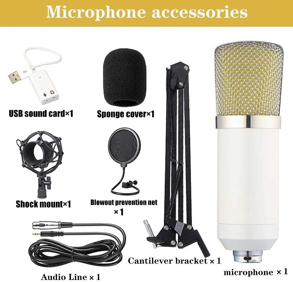 کیت میکروفون کاندنسر BM-700، میکروفون گیمینگ، میکروفون PC به 3.5 میلی‌متری با بازوی قیچی تعلیق قابل تنظیم، لرزه‌گیر، برای ضبط استودیویی و پخش