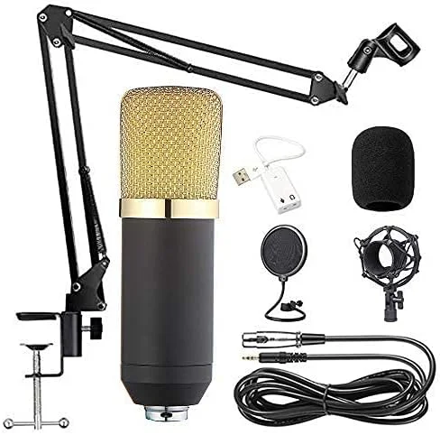کیت میکروفون کاندنسر BM-700، میکروفون گیمینگ، میکروفون PC به 3.5 میلی‌متری به همراه بازوی قیچی‌دار قابل تنظیم، لرزه‌گیر، مناسب برای ضبط استودیویی و پخش