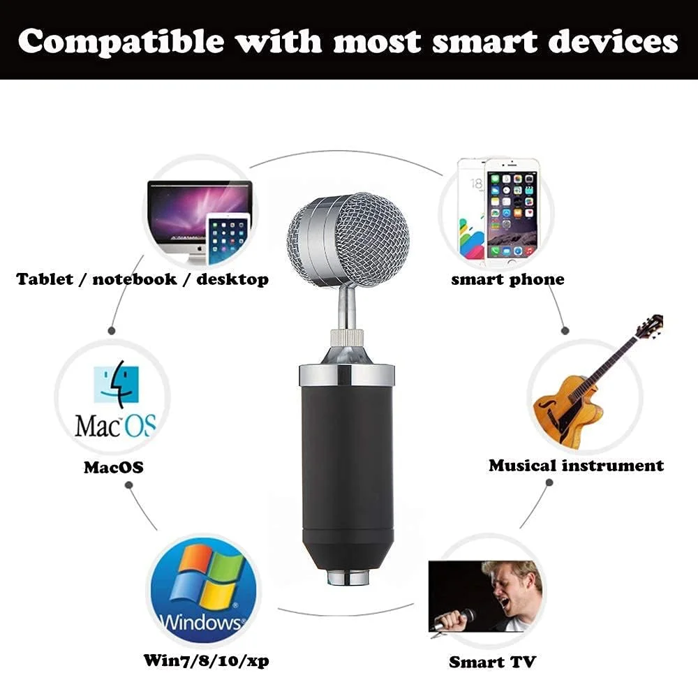 کیت میکروفون کاندنسر، میکروفون گیمینگ، میکروفون پادکست PC به 3.5 میلی‌متر با بازوی قیچی تعلیق قابل تنظیم، برای ضبط استودیویی و پخش