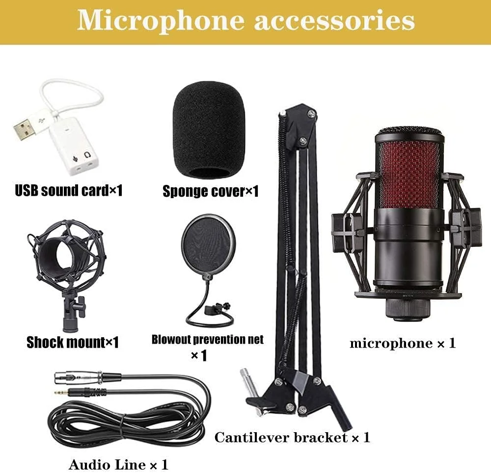 کیت میکروفون کاندنسر V-500، میکروفون گیمینگ، میکروفون پادکست PC به 3.5 میلیمتر با بازوی قیچی تعلیق قابل تنظیم، برای ضبط استودیویی و پخش کیت میکروفون کاندنسر V-500، میکروفون گیمینگ، میکروفون پادکست PC به 3.5 میلیمتر با بازوی قیچی تعلیق قابل تنظیم، برای ضبط استودیویی و پخش