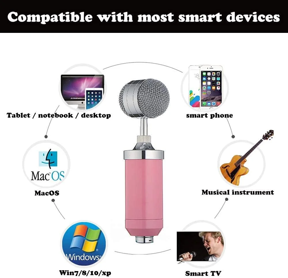 کیت میکروفون کاندنسر، میکروفون گیمینگ، میکروفون پادکست PC به 3.5mm با بازوی قیچی نگهدارنده قابل تنظیم، برای ضبط استودیویی و پخش