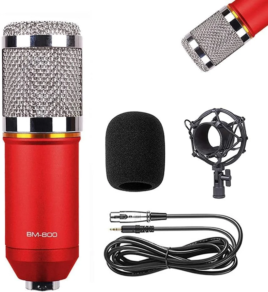 کیت میکروفون کاندنسر BM-800، میکروفون گیمینگ، میکروفون پادکست PC به 3.5 میلی‌متر با میکروفون قابل تنظیم، لرزه‌گیر، برای ضبط استودیویی و پخش