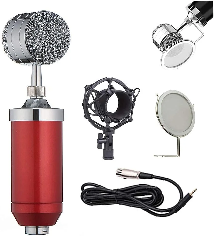 کیت میکروفون کاندنسر، میکروفون گیمینگ، میکروفون پادکست PC به 3.5mm با میکروفون قابل تنظیم، لرزه گیر، برای ضبط استودیویی و پخش