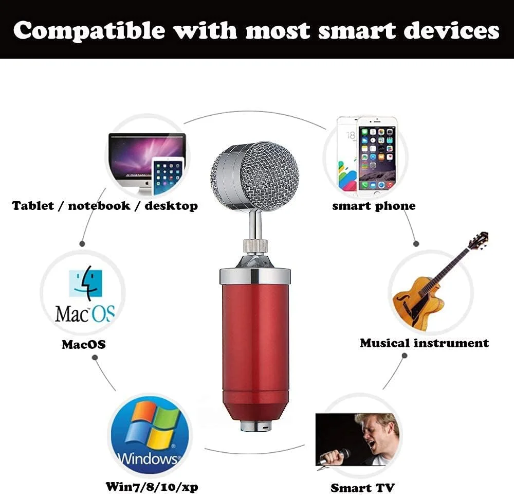 کیت میکروفون کاندنسر، میکروفون گیمینگ، میکروفون پادکست PC به 3.5mm با میکروفون قابل تنظیم، لرزه گیر، برای ضبط استودیویی و پخش