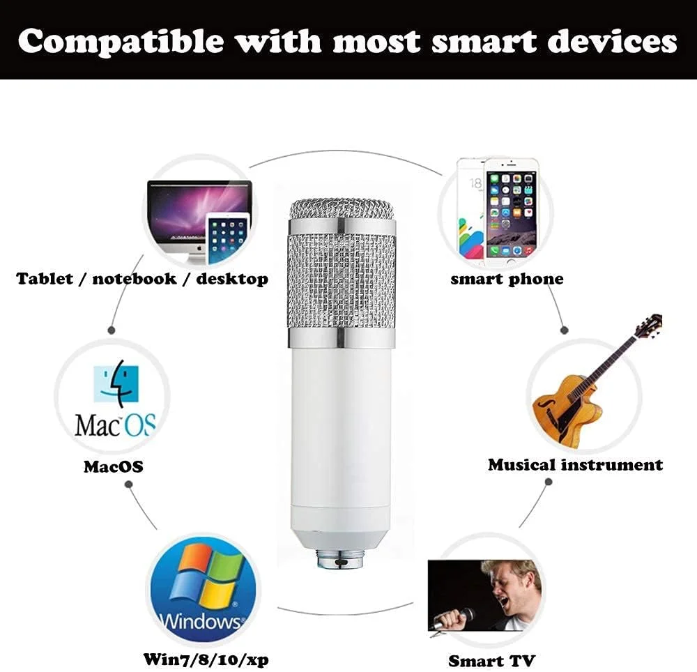 کیت میکروفون کاندنسر BM-800، میکروفون گیمینگ، میکروفون پادکست PC به 3.5 میلی‌متر با میکروفون قابل تنظیم، لرزه‌گیر، برای ضبط استودیویی و پخش