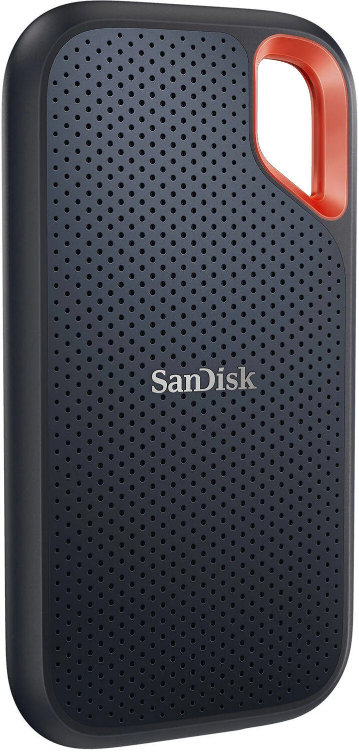 اس اس دی اکسترنال قابل حمل 500 گیگابایتی SanDisk Extreme V2، سرعت خواندن تا 1050 مگابایت بر ثانیه و سرعت نوشتن تا 520 مگابایت بر ثانیه، USB 3.2 Gen 2 Type-C، AES 256 بیتی، حلقه کارابین، IP55، مشکی - نارنجی | SDSSDE61-500G-G25