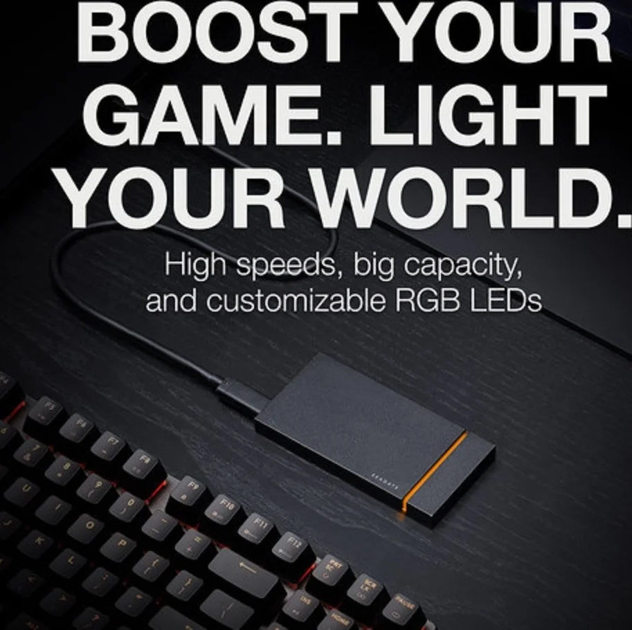 درایو حالت جامد اکسترنال گیمینگ 2 ترابایتی Seagate FireCuda، طراحی صنعتی با نورپردازی RGB، رابط USB 3.2 Gen2x2 Type-C، تغذیه از طریق گذرگاه | STJP2000400