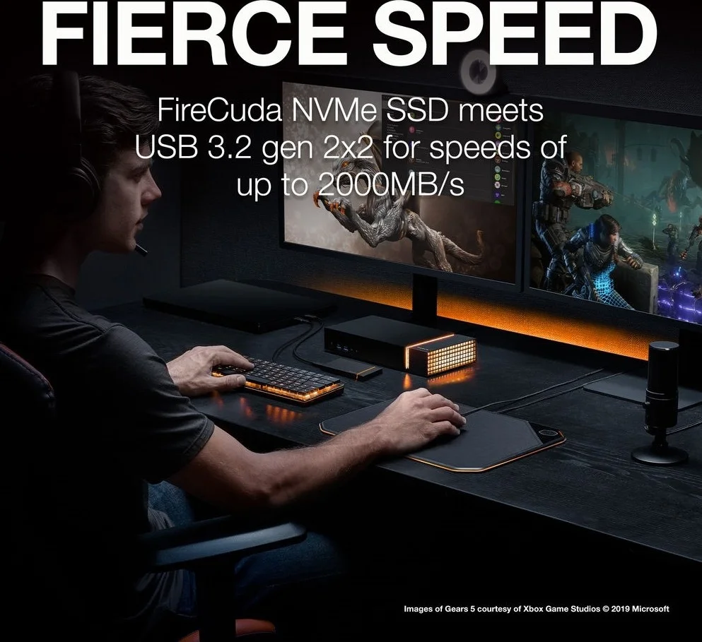 درایو حالت جامد اکسترنال گیمینگ 2 ترابایتی Seagate FireCuda، طراحی صنعتی با نورپردازی RGB، رابط USB 3.2 Gen2x2 Type-C، تغذیه از طریق گذرگاه | STJP2000400