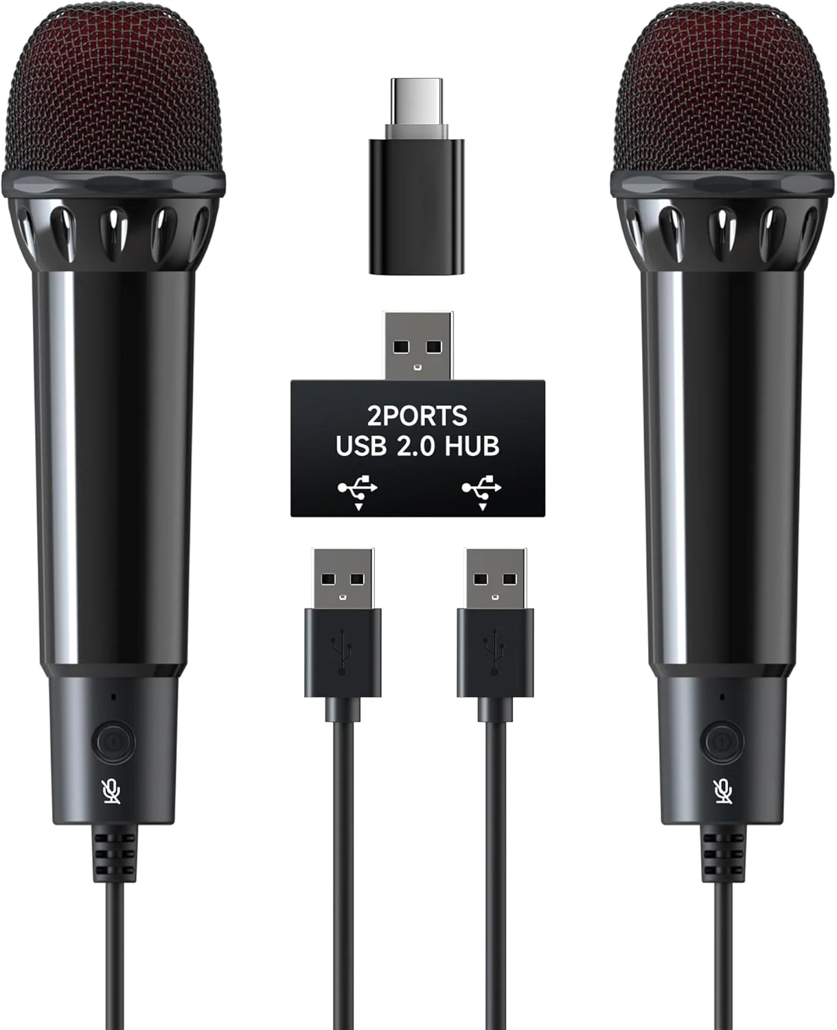میکروفون USB سیمی 2 عددی 3 متری برای بازی Switch 2&1/PS5/PS4/XBOXONE/PC، اتصال آسان، دکمه قطع صدا، کارائوکه دوگانه، دریافت جهت دار صدا، وزن 179 گرم طلایی