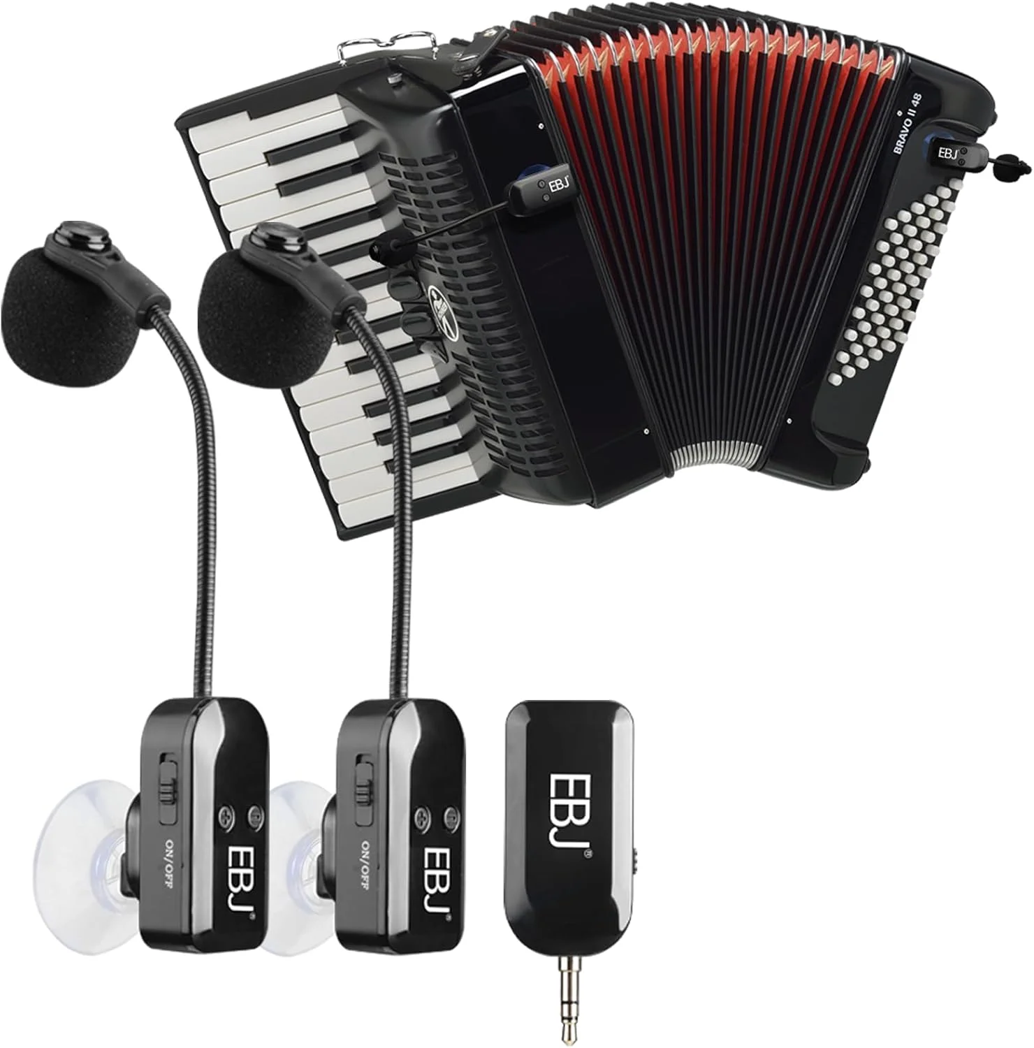 میکروفون ساز EBJ 2.4G با گیرنده و فنجان مکش جداشدنی برای گیتار ویولن ویولنسل آکاردئون بلندگوها، میکروفون پیکاپ برای اجرای زنده و کاهش نویز، برد 30 متری (KX-801-2)