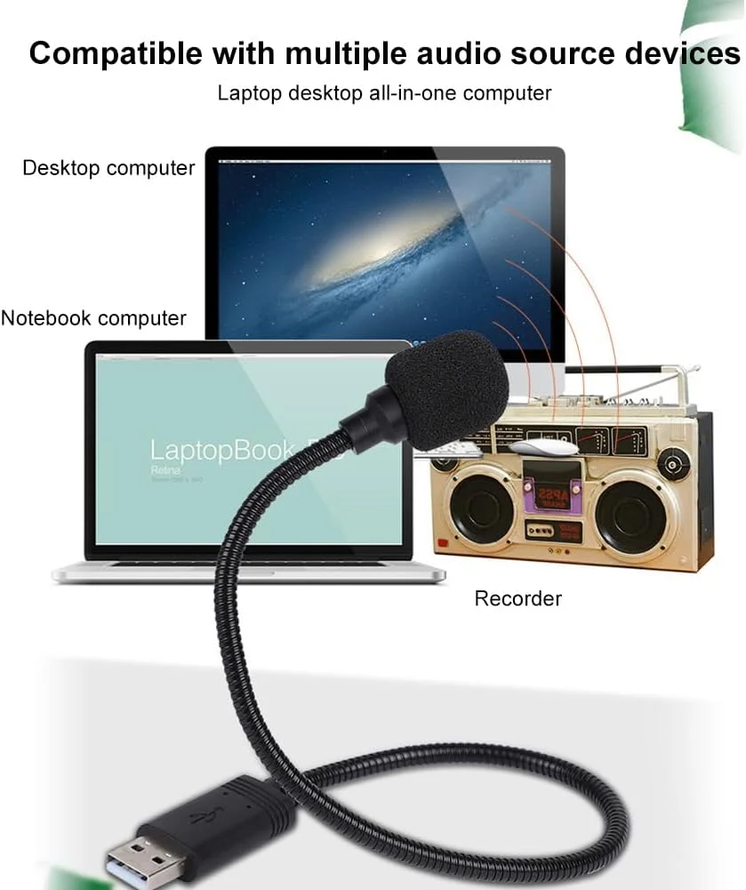میکروفون USB، میکروفون کاندنسر همه جهته، میکروفون کامپیوتر لپ تاپ، گردن غازی قابل تنظیم 360 درجه، میکروفون کامپیوتر USB، میکروفون یقه ای کوچک، برای کامپیوتر، لپ تاپ، ضبط
