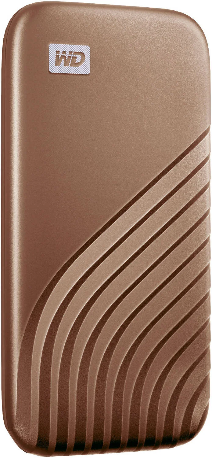 حافظه اس اس دی اکسترنال وسترن دیجیتال مدل My Passport با ظرفیت 1 ترابایت، USB 3.2 Gen 2 Type-C، سرعت خواندن تا 1050 مگابایت بر ثانیه، سرعت نوشتن تا 1000 مگابایت بر ثانیه، رمزگذاری AES 256 بیتی، قابل حمل (طلایی)، سازگار با PC و Mac | WDBAGF0010BGD-WESN