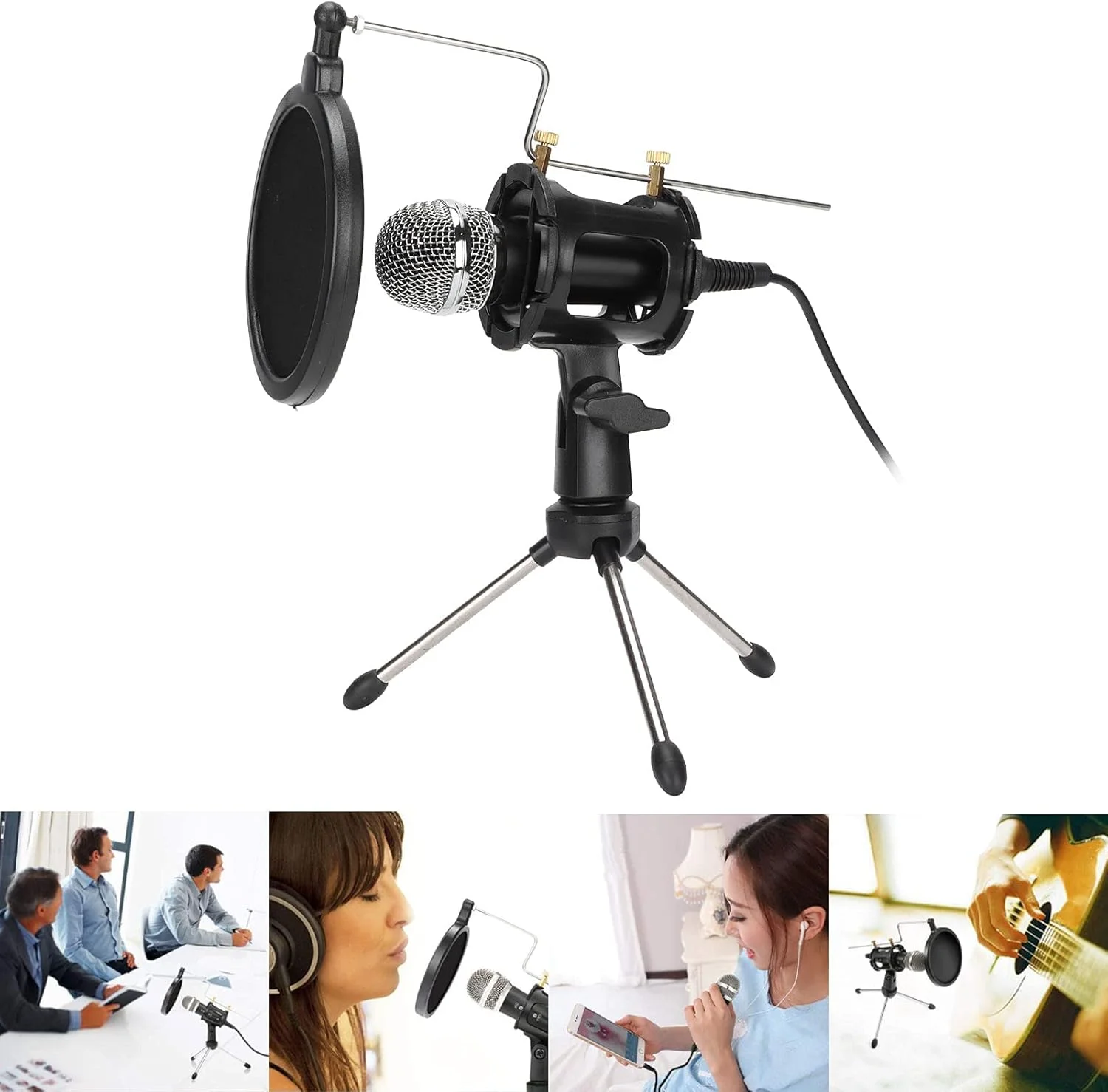 مجموعه میکروفون همه جهته، میکروفون کاندنسر حرفه ای 3.5 میلی متری، میکروفون کامپیوتر با پایه سه پایه، برای کنفرانس ویدیویی پادکست بازی
