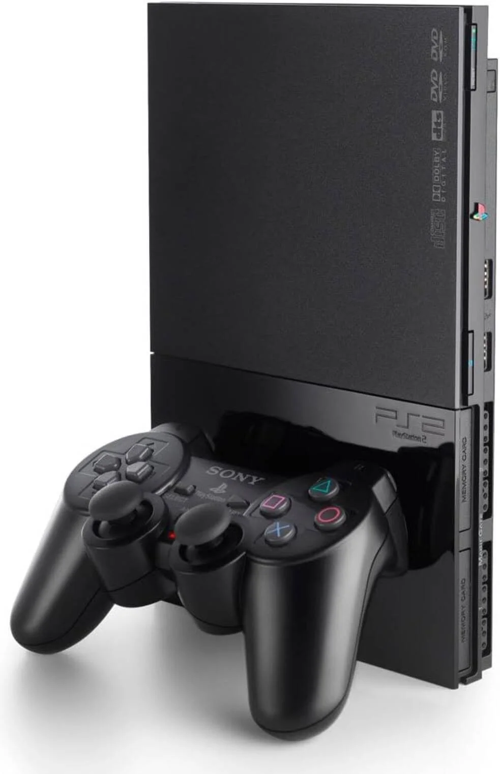 کنسول سونی پلی‌استیشن 2، طراحی باریک و شیک با پخش‌کننده DVD داخلی، سازگاری با بازی‌های پلی‌استیشن 1، کنترلر DualShock 2 | 97706