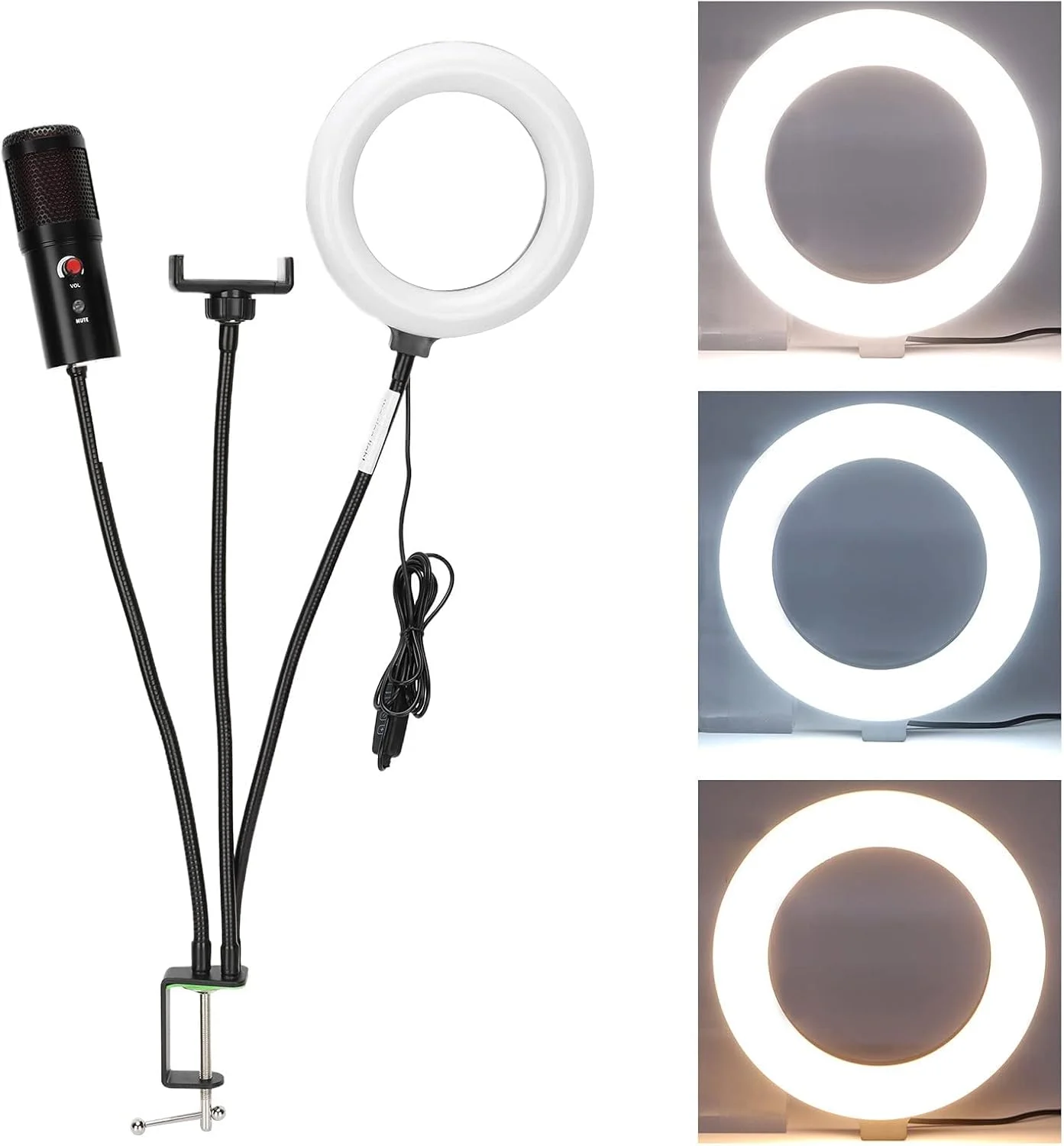 میکروفون USB RGB با عملکرد قطع صدا، کیت میکروفون کاندنسر کاردیوئید پادکست با نور پرکننده، میکروفون کاندنسر برای استریمینگ، ضبط و پادکست