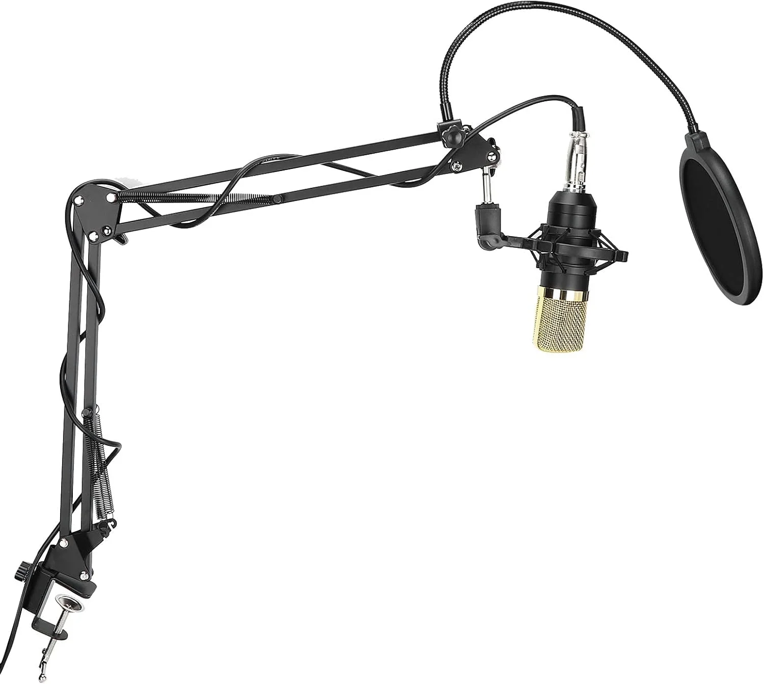 کیت میکروفون کاندنسر، میکروفون استودیویی حرفه ای پادکست با بازوی بوم و پایه ضد لرزش، برای KTV، کامپیوتر، ضبط استودیو و غیره