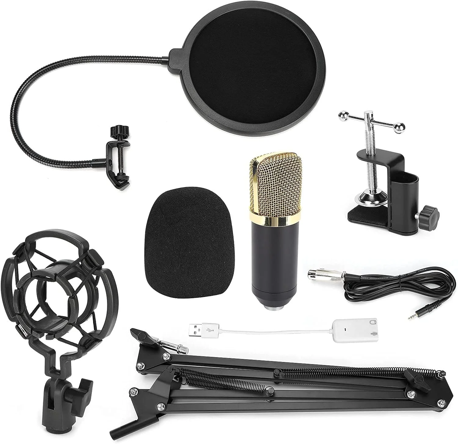 کیت میکروفون کاندنسر، میکروفون استودیویی حرفه ای پادکست با بازوی بوم و پایه ضد لرزش، برای KTV، کامپیوتر، ضبط استودیو و غیره