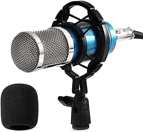 میکروفون کاندنسر حرفه ای BM800 و آداپتور صدای USB به همراه کارت صدای اکسترنال 3.5 میلی متری با جک میکروفون/هدفون برای کامپیوتر/لپ تاپ (آبی)