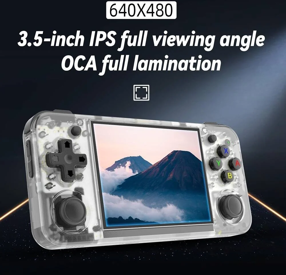 کنسول بازی دستی رترو ANBERNIC RG35XX H با 5000 بازی، صفحه نمایش 3.5 اینچی IPS OCA، تراشه سیستم لینوکس، H700 چهار هسته ای ARM Cortex-A53 1.5GHz، حافظه 64 گیگابایتی، باتری 3300mAh، سفید شفاف | RG35XX H