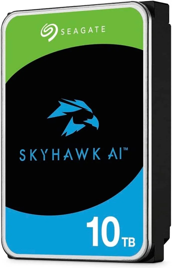 هارد دیسک داخلی ۱۰ ترابایتی سیگیت SkyHawk AI 7200 Rpm 3.5 اینچی (نسخه خرده فروشی)، رابط SATA III 6 گیگابیت بر ثانیه، حافظه کش ۲۵۶ مگابایتی، حداکثر سرعت انتقال پایدار ۲۴۵ مگابایت بر ثانیه، ۲ میلیون ساعت MTBF | ST10000VE001