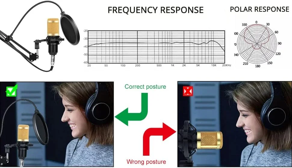 مجموعه میکروفون کاندنسر استودیویی BM800 حرفه ای برای ضبط صدا، مناسب کارائوکه، دوبله، پادکست و پخش زنده (مجموعه میکروفون با V8)