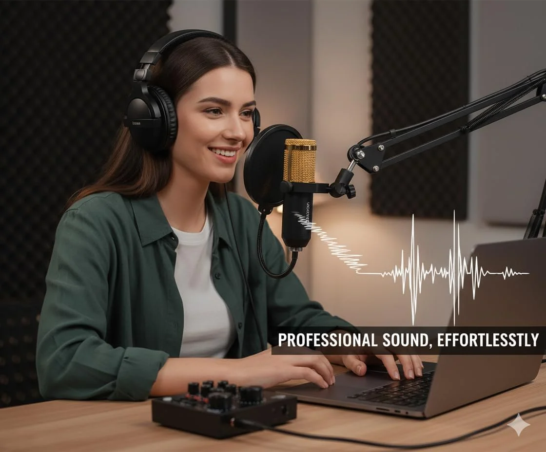 کیت میکروفون کاندنسر کاردیوئید USB – میکروفون استودیویی حرفه ای با کارت صدای زنده، بازوی شوک گیر قابل تنظیم و پاپ فیلتر برای ضبط و استریم