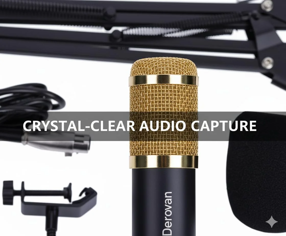 کیت میکروفون کاندنسر کاردیوئید USB – میکروفون استودیویی حرفه ای با کارت صدای زنده، بازوی شوک گیر قابل تنظیم و پاپ فیلتر برای ضبط و استریم