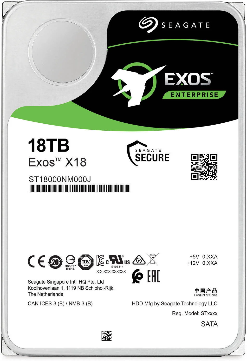 هارد دیسک داخلی سیگیت Exos X18 با ظرفیت 18 ترابایت، 512e/4Kn، رابط SATA III 6 Gb/s، سایز 3.5 اینچ، سرعت انتقال داده تا 270 مگابایت بر ثانیه، سرعت 7200 دور در دقیقه، 256 مگابایت حافظه کش، فرمت سریع، 2,500,000 ساعت MTBF | ST18000NM000J