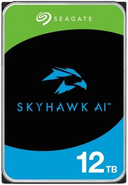 هارد دیسک داخلی 12 ترابایتی Seagate SkyHawk AI SATA III 3.5 اینچی، سرعت 7200 دور در دقیقه، 512 مگابایت حافظه کش، حداکثر سرعت انتقال مداوم 285/272 مگابایت بر ثانیه، 2 میلیون ساعت MTBF | ST12000VE003
