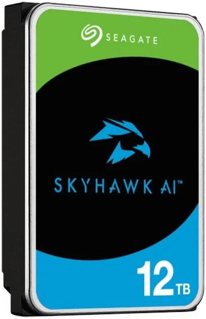 هارد دیسک داخلی 12 ترابایتی Seagate SkyHawk AI SATA III 3.5 اینچی، سرعت 7200 دور در دقیقه، 512 مگابایت حافظه کش، حداکثر سرعت انتقال مداوم 285/272 مگابایت بر ثانیه، 2 میلیون ساعت MTBF | ST12000VE003